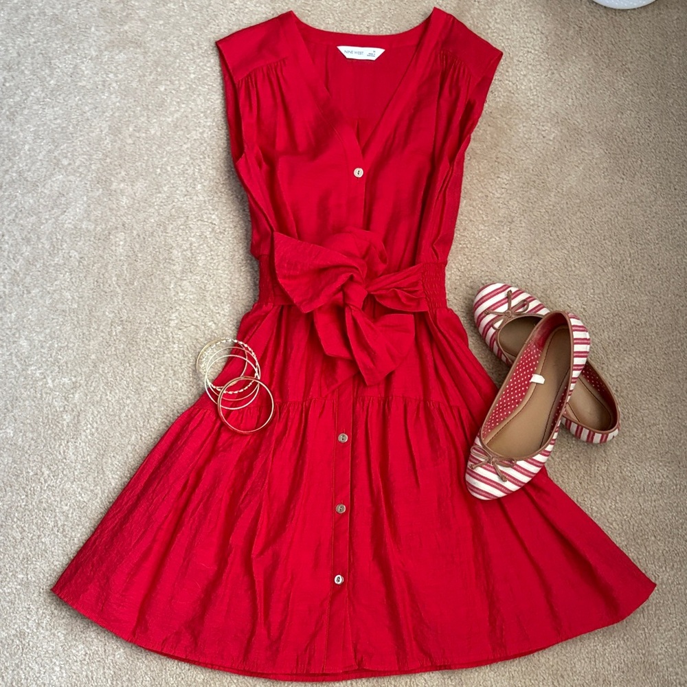 Red Button-Front Dress - image 1